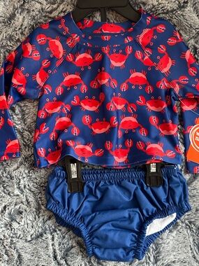 NWTS wonder nation Navy Rash Guard Set with Red Crab Print Sz 0/3 mos